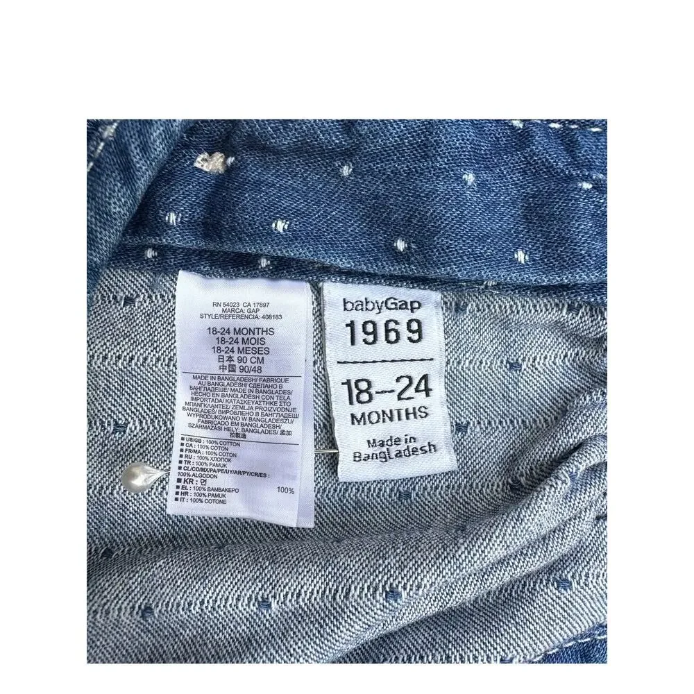 Baby Gap 1969 Denim Jumpsuit, Baby Size 18-24mo, Blue Polka Dot